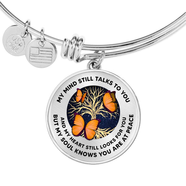 My Mind Still Talks To You Three Orange Butterflies Tree Of Life Circle Adjustable Luxury Bangle with Back Engraving