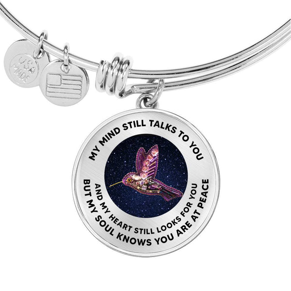 My Mind Still Talks To You Hummingbird Circle Adjustable Luxury Bangle with Back Engraving