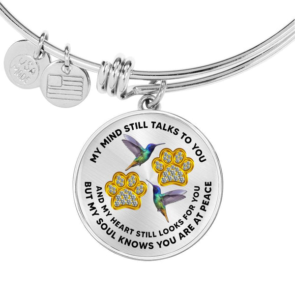 JL1507004 My Mind Still Talks To You Hummingbirds Gold Paw Circle Adjustable Luxury Bangle with Back Engraving