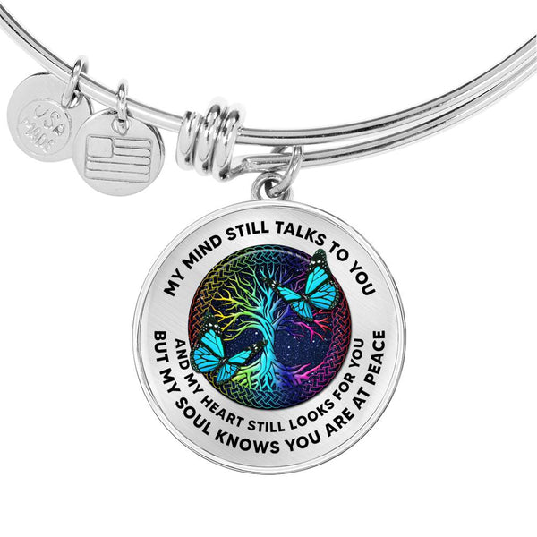 JL1507001 Turquoise Butterflies And Tree Of Life Colorful Circle Adjustable Luxury Bangle with Back Engraving