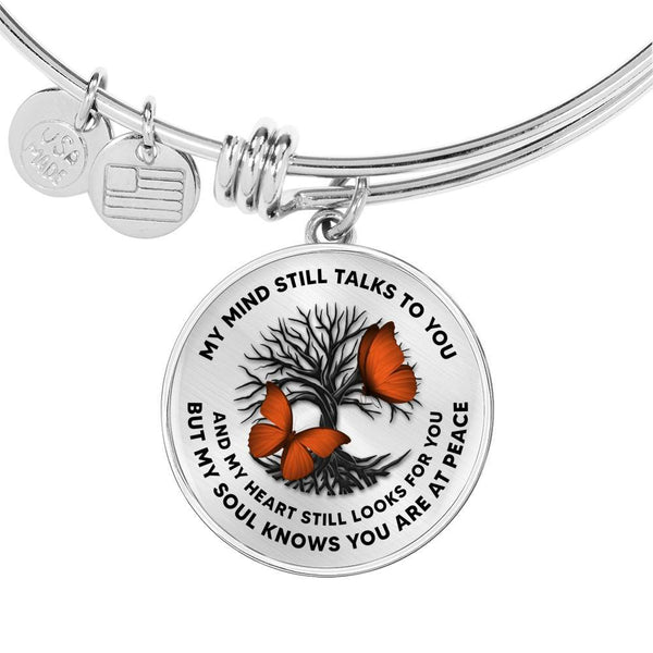 My Mind Still Talks To You Orange Butterflies Tree Of Life 020520VTC25 Circle Adjustable Luxury Bangle with Back Engraving