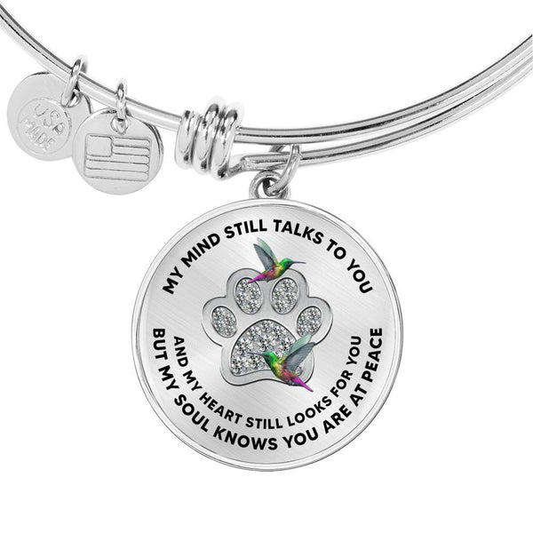 JL1507012 My Mind Still Talks To You Hummingbirds Silver One Paw Circle Adjustable Luxury Bangle with Back Engraving