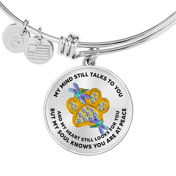 JL1507015 My Mind Turrquoise Dragonflies Gold One Paw Circle Adjustable Luxury Bangle with Back Engraving