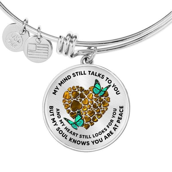 JL1507009 Green Butterflies And Gold Heart Circle Adjustable Luxury Bangle with Back Engraving