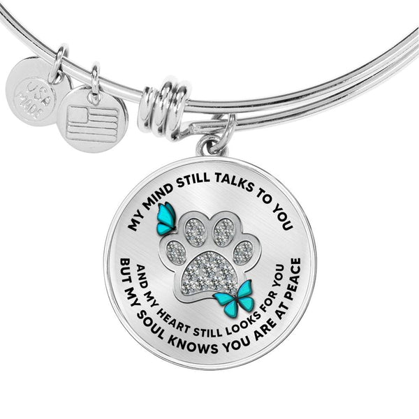 JL1507005 My Mind Turquoise Butterflies Silver One Paw Circle Adjustable Luxury Bangle with Back Engraving