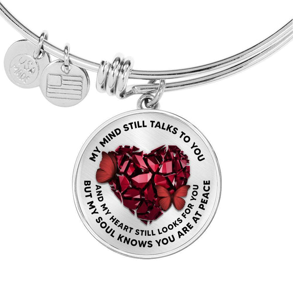 KTB001 My Mind Still Talks To You Red Butterfly Broken Heart Circle Adjustable Luxury Bangle with Back Engraving