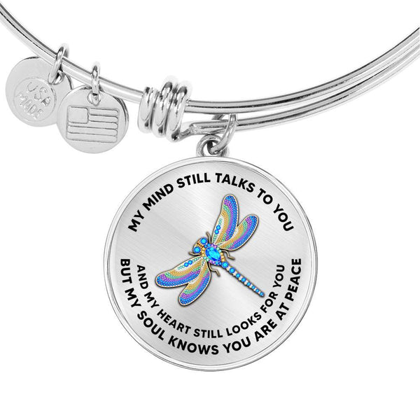 My Mind Still Talks To You Dragonfly Circle Adjustable Luxury Bangle with Back Engraving
