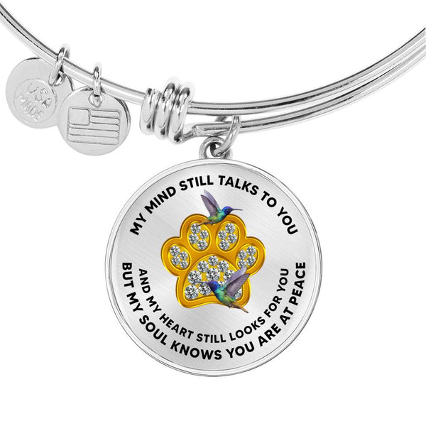 JL1507013 My Mind Still Talks To You Hummingbirds Gold One Paw Circle Adjustable Luxury Bangle with Back Engraving