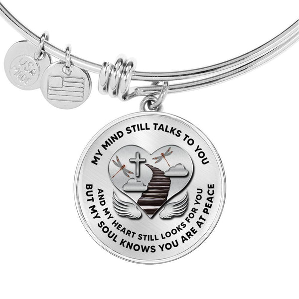 D0713006 My Mind Still Talks To You Orange Dragonflies Stair Way To Heaven With Silver Cross Circle Adjustable Luxury Bangle with Back Engraving