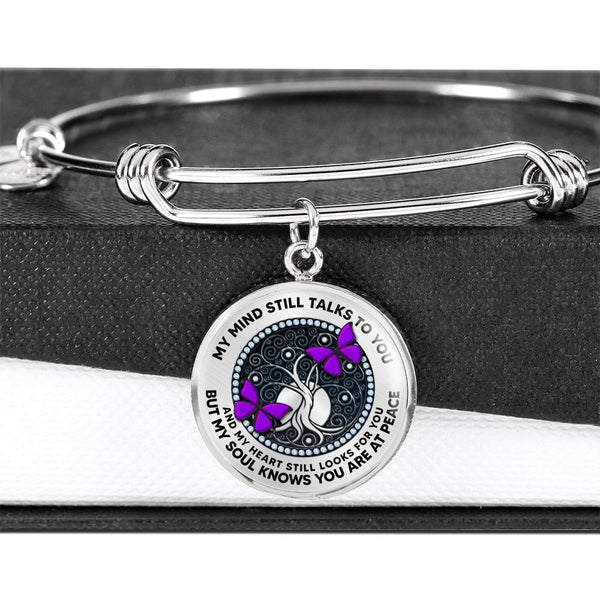 JL2207038 My Mind Purple Butterflies Black Tree Of Life Circle Adjustable Luxury Bangle with Back Engraving