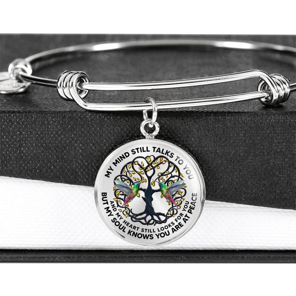 JL2407126 My Mind Still Talks To You Green Hummingbirds Black Celtic Tree Of Life Circle Adjustable Luxury Bangle with Back Engraving