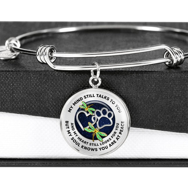 JL1807007 My Mind Still Talks To You Golden Dragonflies Silver Heart Paws And Galaxy Circle Adjustable Luxury Bangle with Back Engraving
