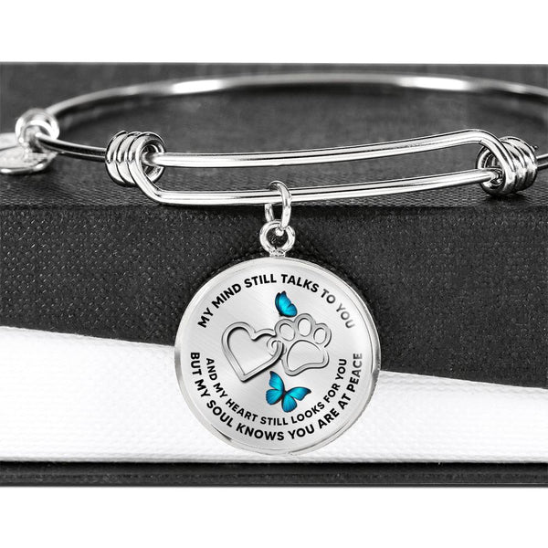 JL1807005 My Mind Still Talks To You Turquoise Butterflies Silver Heart Paws Circle Adjustable Luxury Bangle with Back Engraving