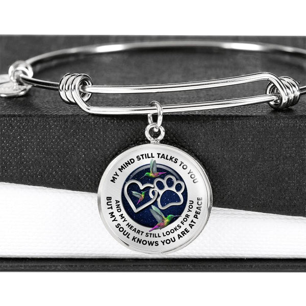JL1807008 My Mind Still Talks To You Green Hummingbirds Silver Heart Paws And Galaxy Circle Adjustable Luxury Bangle with Back Engraving