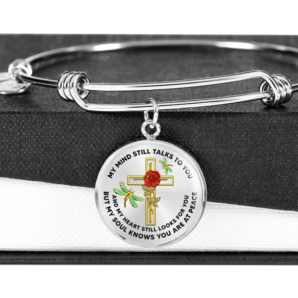JL2107005 My Mind Still Talks To You Golden Dragonflies Rose Double Cross Circle Adjustable Luxury Bangle with Back Engraving