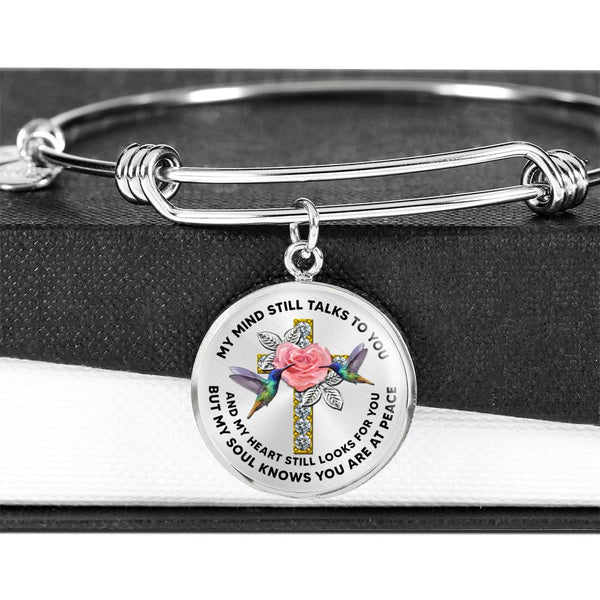 JL2007001 My Mind Still Talks To You Hummingbird Rose Silver Cross Circle Adjustable Luxury Bangle with Back Engraving