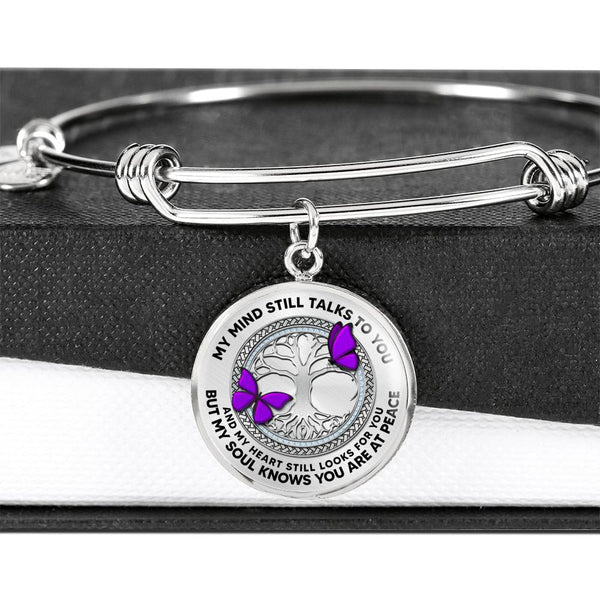 JL2207028 My Mind Purple Butterflies Silver Tree Of Life Circle Adjustable Luxury Bangle with Back Engraving