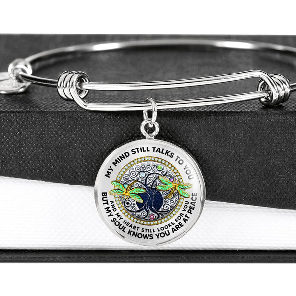 JL2207013 My Mind Golden Dragonflies Silver Tree Of Life With Birthstone Circle Adjustable Luxury Bangle with Back Engraving