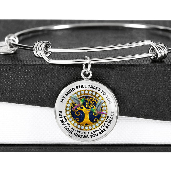 JL2407139 My Mind Still Talks To You Green Hummingbirds And Golden Tree Of Life With Galaxy Circle Adjustable Luxury Bangle with Back Engraving