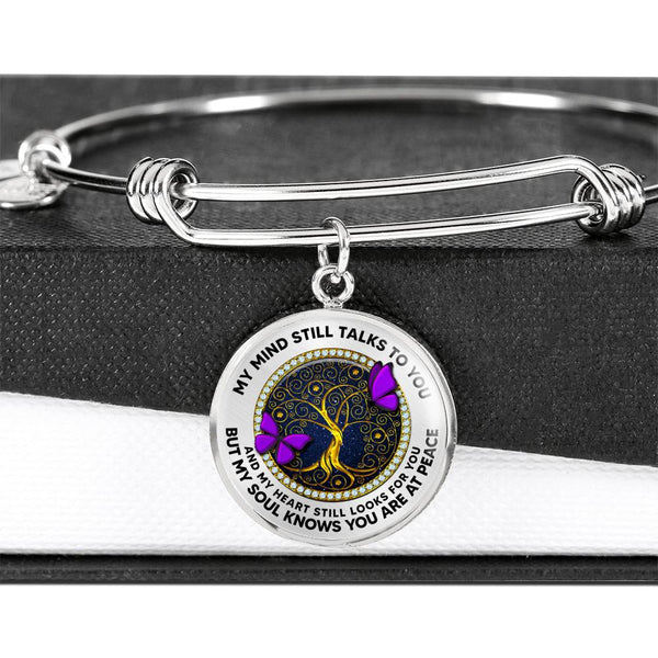 JL2207034 My Mind Purple Butterflies Golden Tree Of Life Circle Adjustable Luxury Bangle with Back Engraving