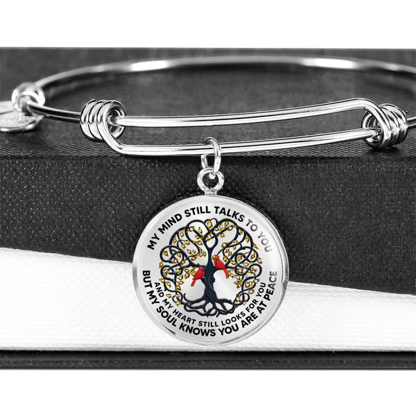 JL2407104 My Mind Still Talks To You Red Cardinals Black Celtic Tree Of Life Circle Adjustable Luxury Bangle with Back Engraving