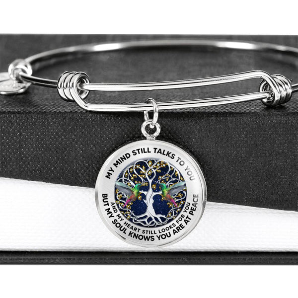 JL2407121 My Mind Still Talks To You Green Hummingbirds Silver Celtic Tree Of Life And Galaxy Circle Adjustable Luxury Bangle with Back Engraving