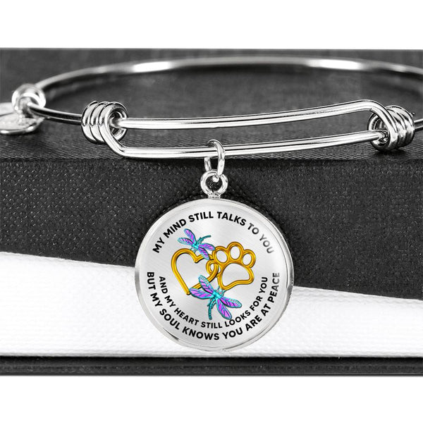 JL1807013 My Mind Still Talks To You Turquoise Dragonflies Golden Heart Paws Circle Adjustable Luxury Bangle with Back Engraving