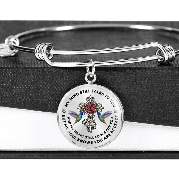 JL2107001 My Mind Hummingbird Rose Cross Circle Adjustable Luxury Bangle with Back Engraving