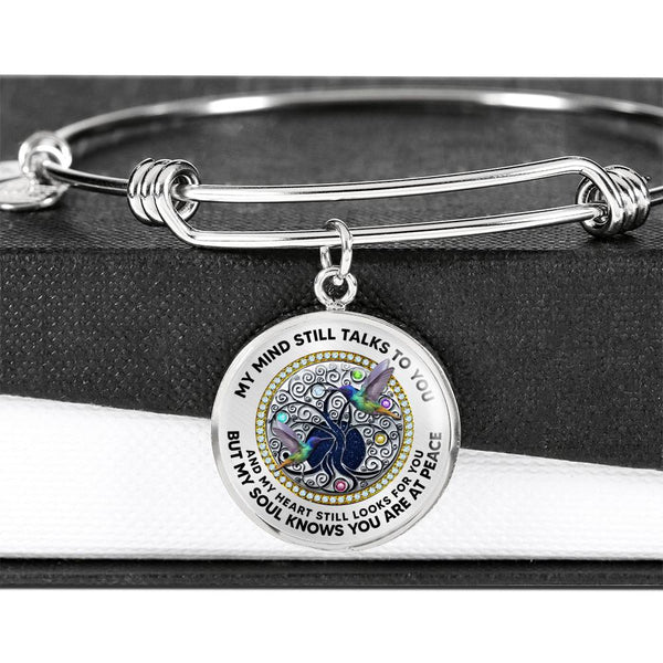JL2207013 My Mind Hummingbird Silver Tree Of Life With Birthstone Circle Adjustable Luxury Bangle with Back Engraving