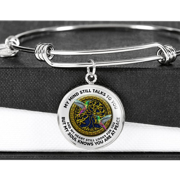 JL2407136 My Mind Still Talks To You Green Hummingbirds And Golden Tree Of Life With Galaxy Circle Adjustable Luxury Bangle with Back Engraving