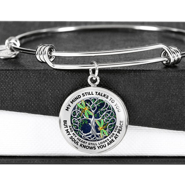 JL2407081 My Mind Still Talks To You Golden Dragonflies Celtic Tree Of Life Green Leaf And Galaxy Circle Adjustable Luxury Bangle with Back Engraving