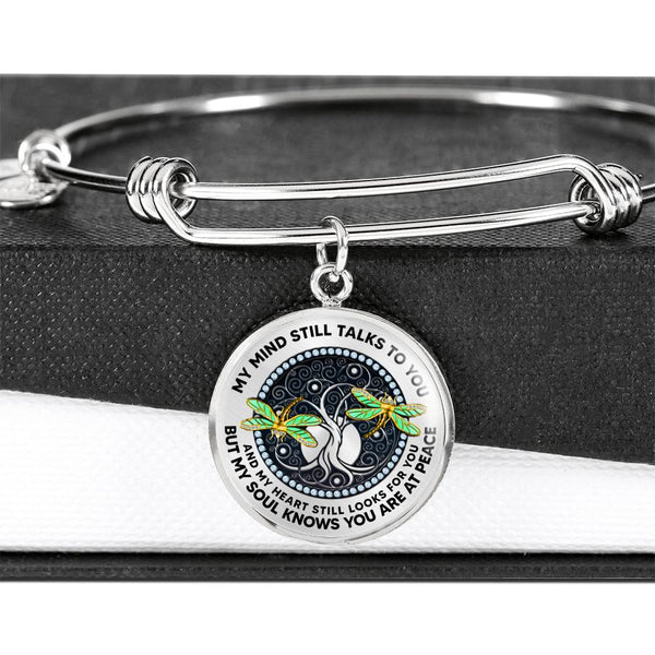 JL2207012 My Mind Golden Dragonflies Black Tree Of Life Circle Adjustable Luxury Bangle with Back Engraving