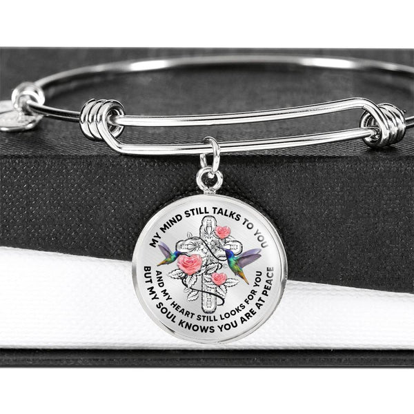 JL2007002 My Mind Still Talks To You Hummingbird Three Rose And Silver Cross Circle Adjustable Luxury Bangle with Back Engraving