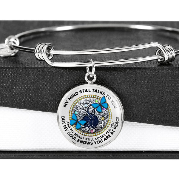 JL2207039 My Mind Blue Butterflies Silver Tree Of Life With Birthstone Circle Adjustable Luxury Bangle with Back Engraving