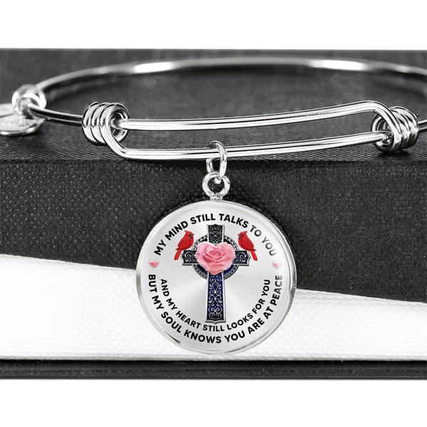 JL2007004 My Mind Still Talks To You Red Cardinals Rose Cross And Galaxy Circle Adjustable Luxury Bangle with Back Engraving