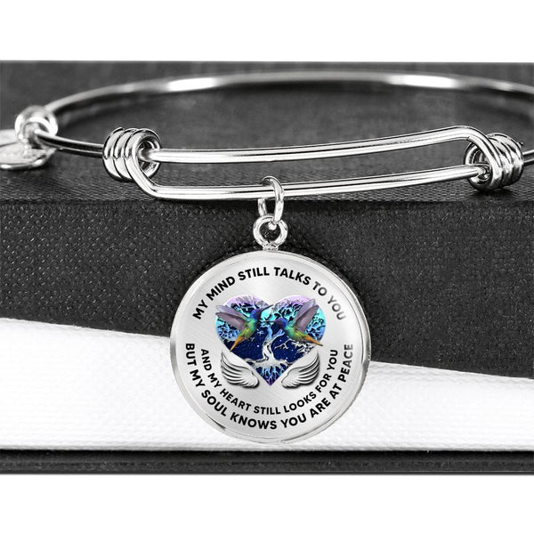 JL2207002 My Mind Still Talks To You Hummingbird Metal Tree Of Life With Heart Wings Circle Adjustable Luxury Bangle with Back Engraving