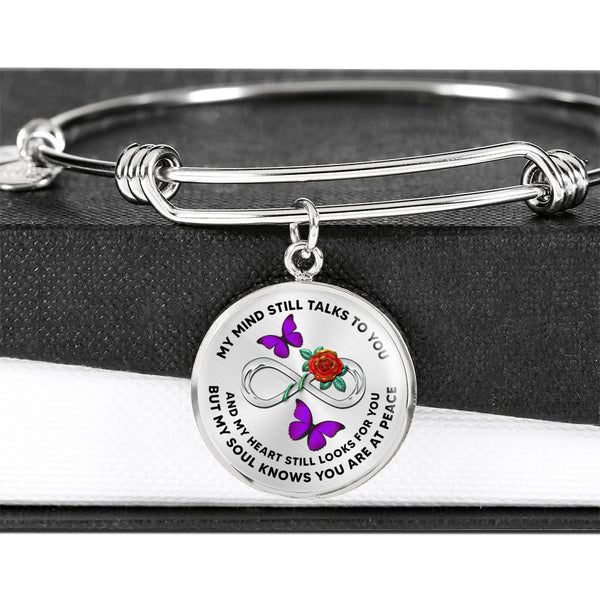 JL2107028 My Mind Still Talks To You  Purple Butterflies Rose Infinity Silver Circle Adjustable Luxury Bangle with Back Engraving