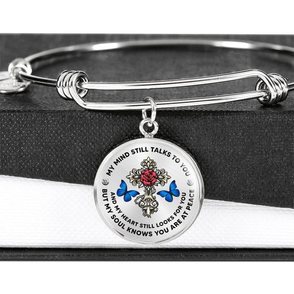 JL2107011 My Mind Still Talks To You  Blue Butterflies Rose Infinity Golden Circle Adjustable Luxury Bangle with Back Engraving