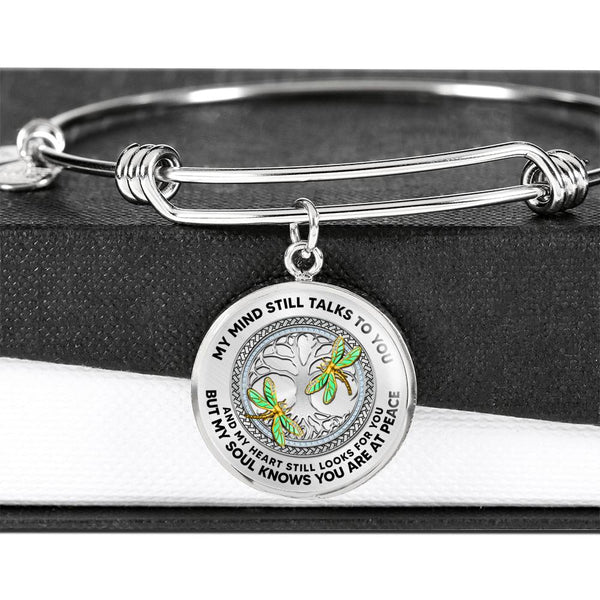 JL2207007 My Mind Golden Dragonflies Silver Tree Of Life Circle Adjustable Luxury Bangle with Back Engraving