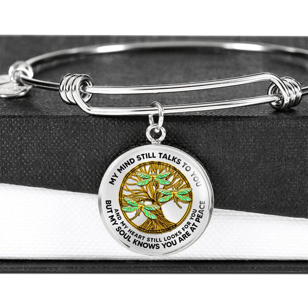 JL2207014 My Mind Gold Dragonflies Golden Crystals Quartz Tree of Life Circle Adjustable Luxury Bangle with Back Engraving