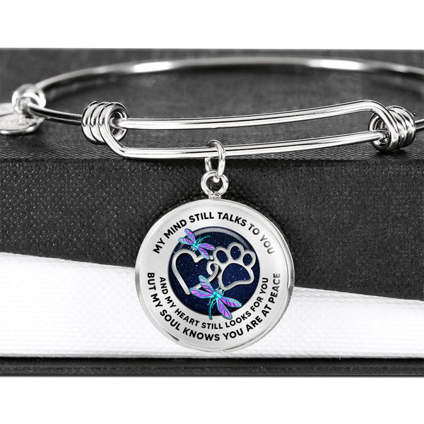 JL1807008 My Mind Still Talks To You Turquoise Dragonflies Silver Heart Paws And Galaxy Circle Adjustable Luxury Bangle with Back Engraving