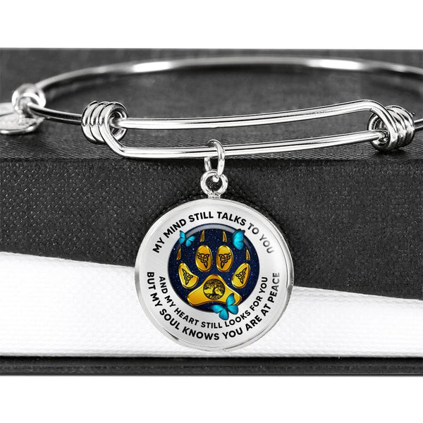 JL1807003 My Mind Still Talks To You Turquoise Butterflies Golden Celtic Knot Paws And Galaxy Circle Adjustable Luxury Bangle with Back Engraving