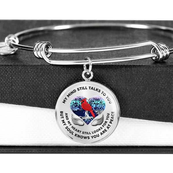 JL2207002 My Mind Still Talks To You Red Cardinals Metal Tree Of Life With Heart Wings Circle Adjustable Luxury Bangle with Back Engraving