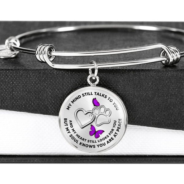 JL1807029 My Mind Still Talks To You Purple Butterflies Silver Heart Paws Circle Adjustable Luxury Bangle with Back Engraving