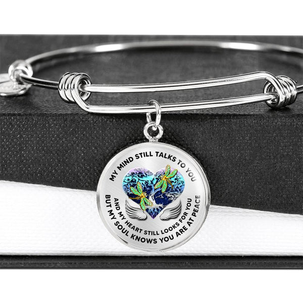 JL2207002 My Mind Still Talks To You Golden Dragonflies Metal Tree Of Life With Heart Wings Circle Adjustable Luxury Bangle with Back Engraving