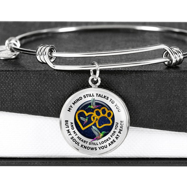 JL1807011 My Mind Still Talks To You Green Hummingbirds Golden Heart Paws And Galaxy Circle Adjustable Luxury Bangle with Back Engraving