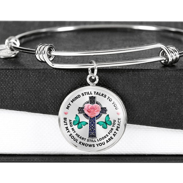 JL2007008 My Mind Still Talks To You Turquoise Butterflies Rose Cross And Galaxy Circle Adjustable Luxury Bangle with Back Engraving