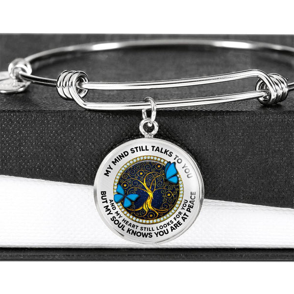 JL2207033 My Mind Blue Butterflies Golden Tree Of Life Circle Adjustable Luxury Bangle with Back Engraving