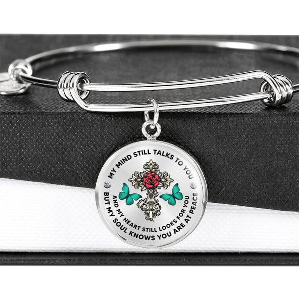 JL2107001 My Mind Still Talks To You  Turquoise Butterflies Rose Cross Circle Adjustable Luxury Bangle with Back Engraving