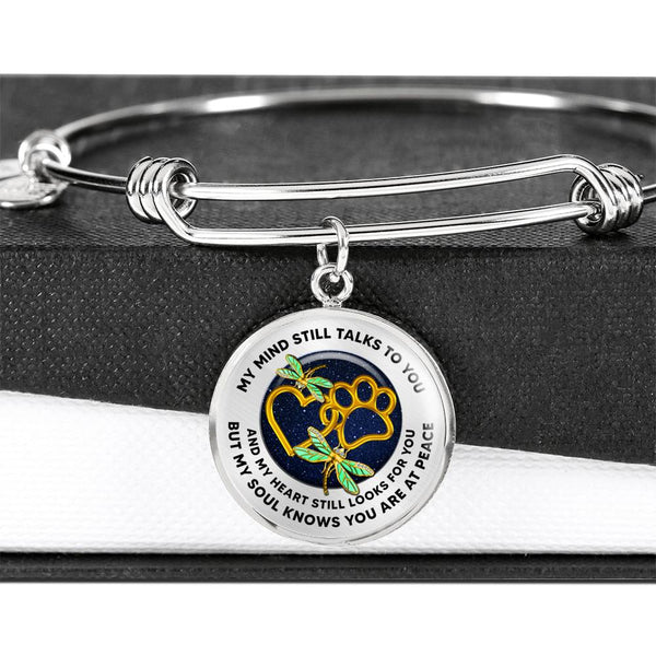 JL1807012 My Mind Still Talks To You Gold Dragonflies With Golden Heart Paws And Galaxy Circle Adjustable Luxury Bangle with Back Engraving